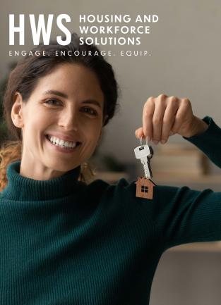 Woman holding key with HWS Logo